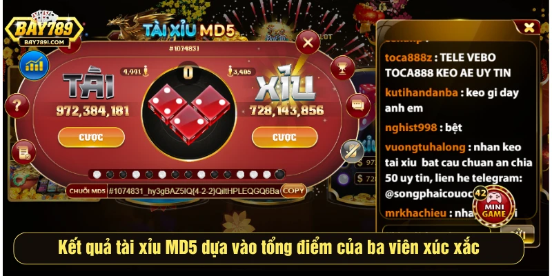 Kết quả tài xỉu MD5 dựa vào tổng điểm của ba viên xúc xắc